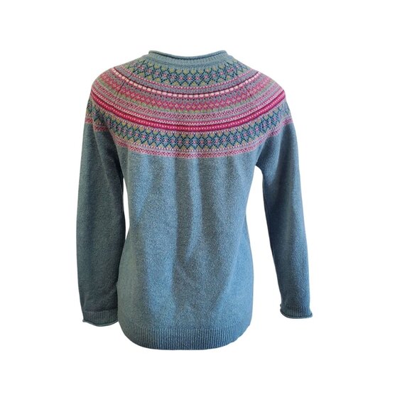 Tabitha Webb Womens Lambswool Fair Isle Crew Neck Cardigan Sweater Med Gray Pink - Picture 4 of 7